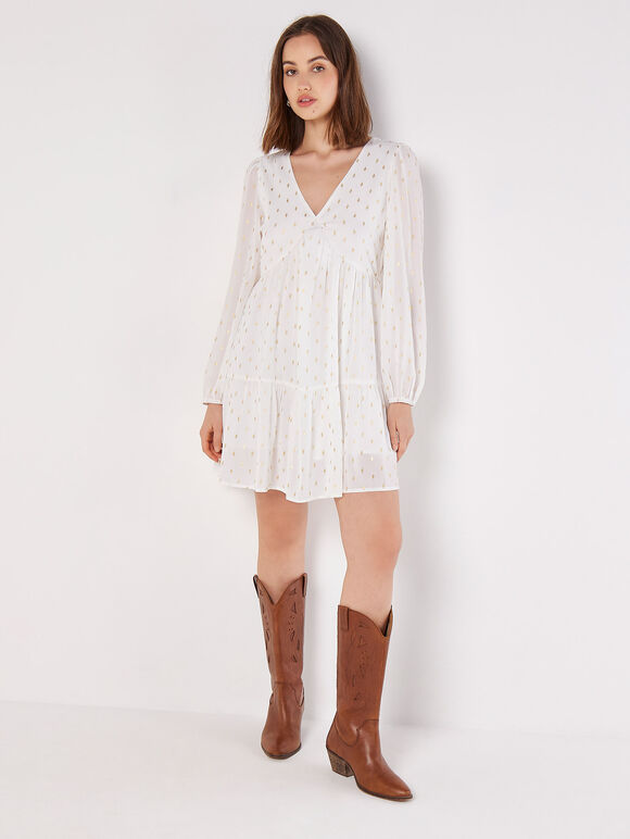 Gold Foil Mini Dress, Cream, large