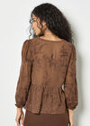 Embroidered Floral Chiffon Top, Brown, large