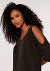 Sparkle Cold Shoulder Top, Brown, large