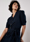 Button Down Linen Blend Midi Dress, Navy, large
