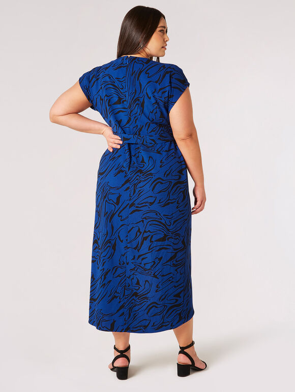 Curve Swirl Wrap Midi Dress, Blue, large