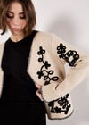 Swirl Embroidered Blanket Stitch Cardigan, Stone, large