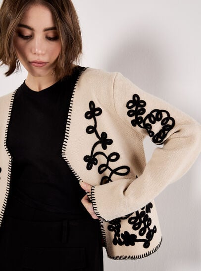 Swirl Embroidered Blanket Stitch Cardigan
