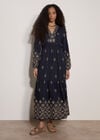 Boho Embroidered Maxi Dress, Navy, large