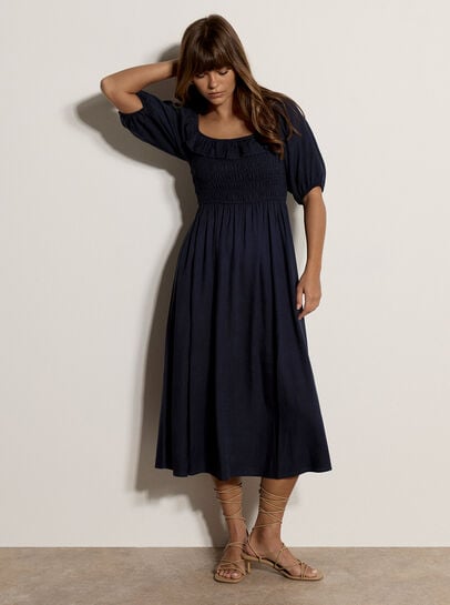Smocked Bardot Maxi Dress