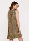 Paisley V Neck Ruffle Trim Dress, Khaki, large