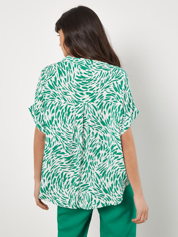 Brushstroke Print Short Sleeve Shirt, Green, large