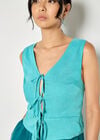 Tie Front Linen Waistcoat, Aqua - Turquoise, large