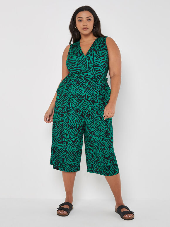Curve Zebra Print Jumpsuit, Green, large