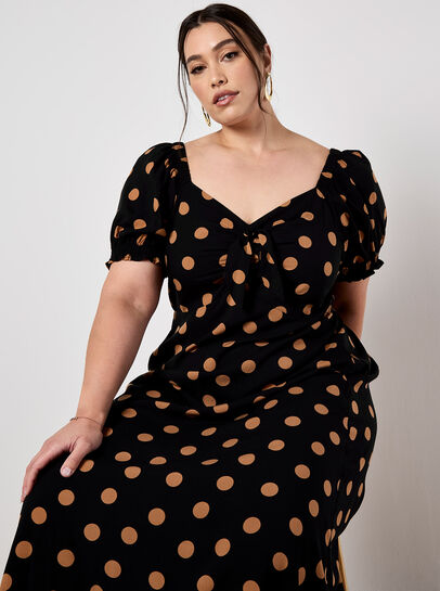 Polka Dot Bow Detail Midi Dress