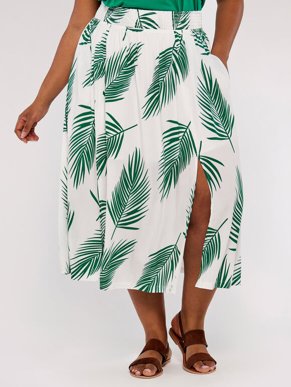 Curve Palm Print Skirt, White, large
