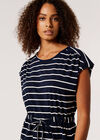 Stripe Drawstring Waist Mini Dress, Navy, large