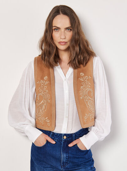Embroidered Suedette Waistcoat