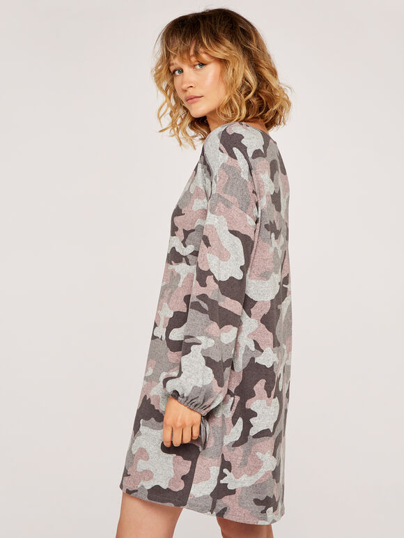Robe trapèze avec cordon de serrage camouflage, rose, grand