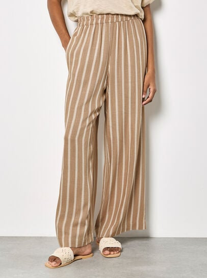 Linen Blend Wide-Leg Stripe Trousers