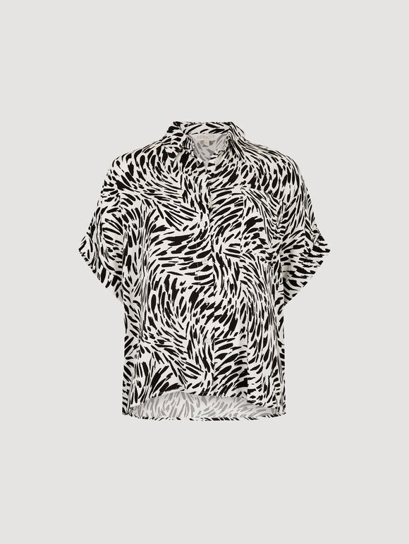 Brushstroke Print Short Sleeve Shirt, Black, large