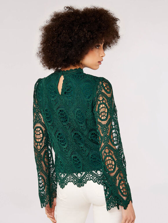 Lace Scallop Top & Shorts- Green, , large