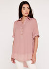 Slub Shimmer Turn Up Top, Pink, large