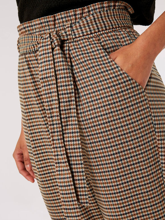 Pantalon Paperbag Slim Fit à Carreaux, Marron, large