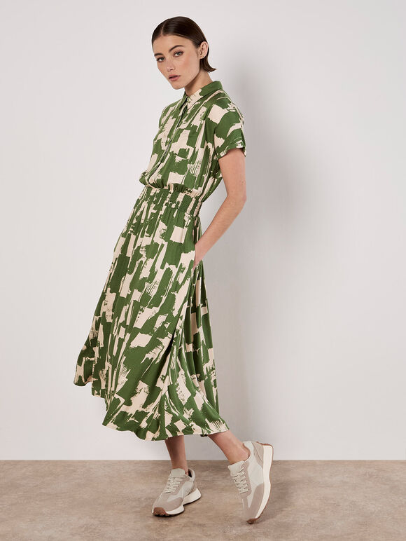 Brushstroke Squares Utility Midi Dress, Green, large