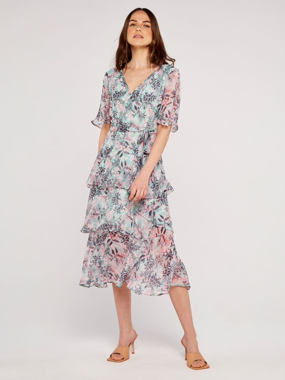 Meadow Print Tiered Midi Dress, Mint, large