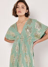 Gold Foil Floral Maxi Dress, Mint, large