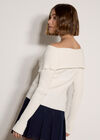 Wide Collar Ribbed Knit Cardigan, Cream, large