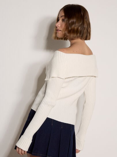 Wide Collar Ribbed Knit Cardigan