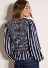 Shirred Bodice Stripe Top, Navy, large