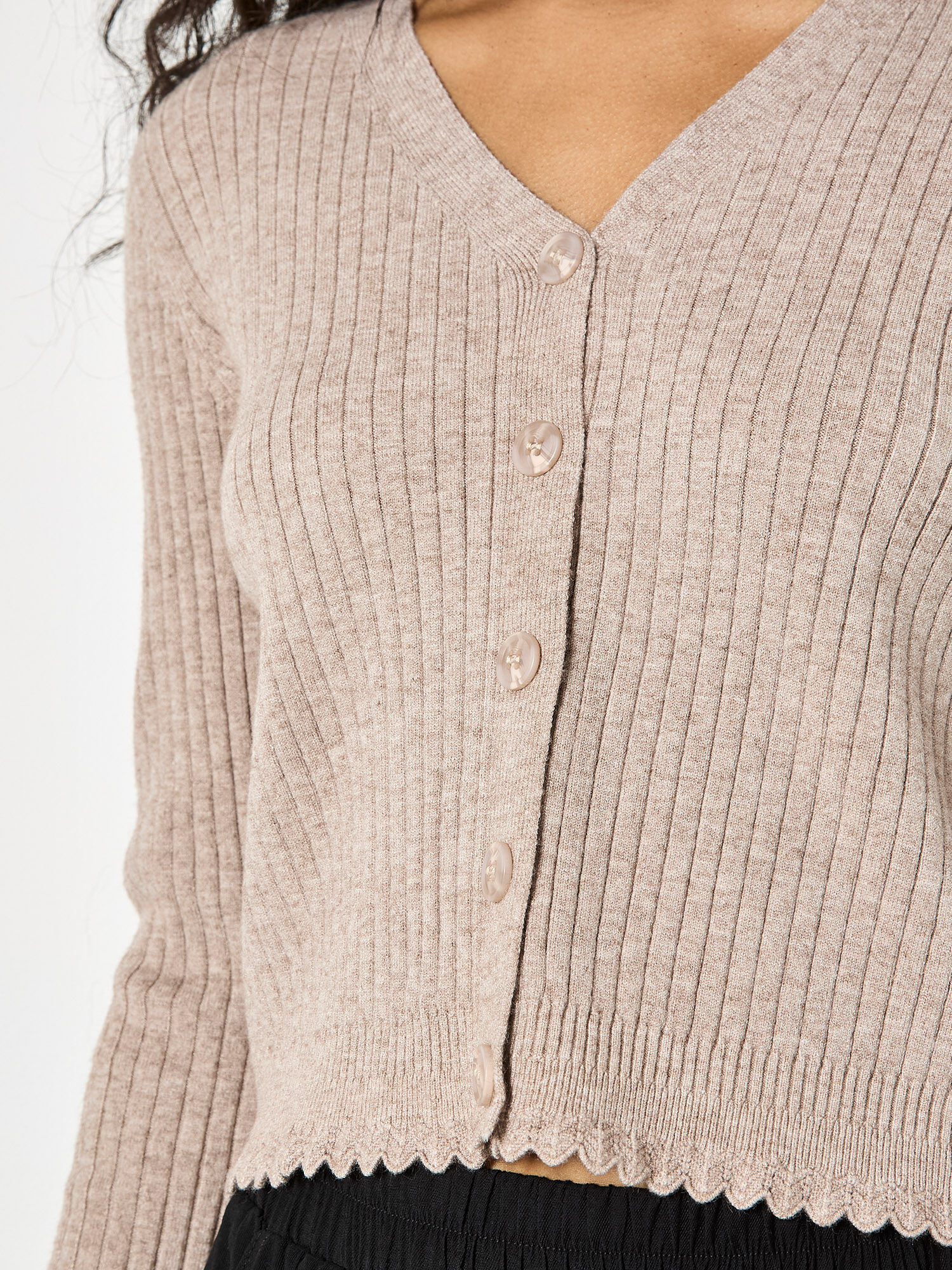 Ribbed Knit Scalloped Cardigan | Apricot Clothing