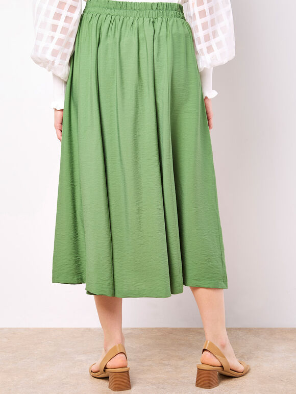 Pleated A-Line Midi Skirt, Green, large