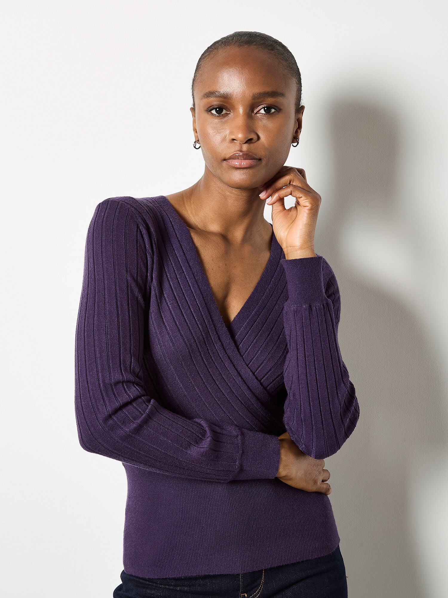 トップス Eaphi MULTI SHOULDER PARTS RIB TOPS Rib Knit Wrap Top | Apricot Clothing