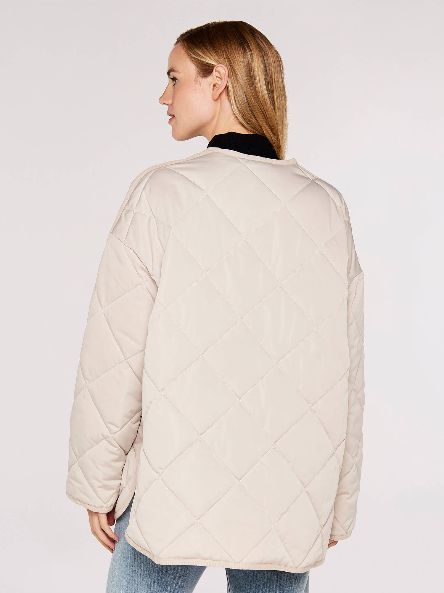 Collarless Quilted Jacket Apricot Clothing