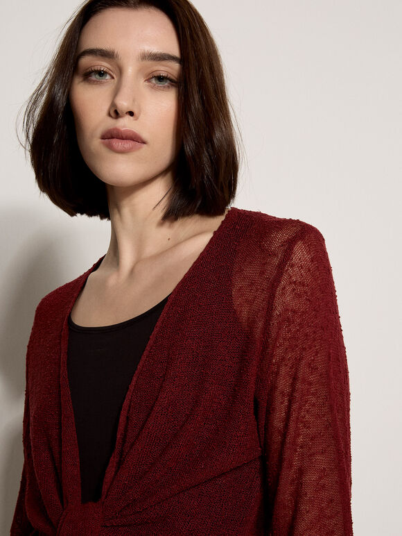 Lightweight Sheer Knitted Shrug, Burgundy, large