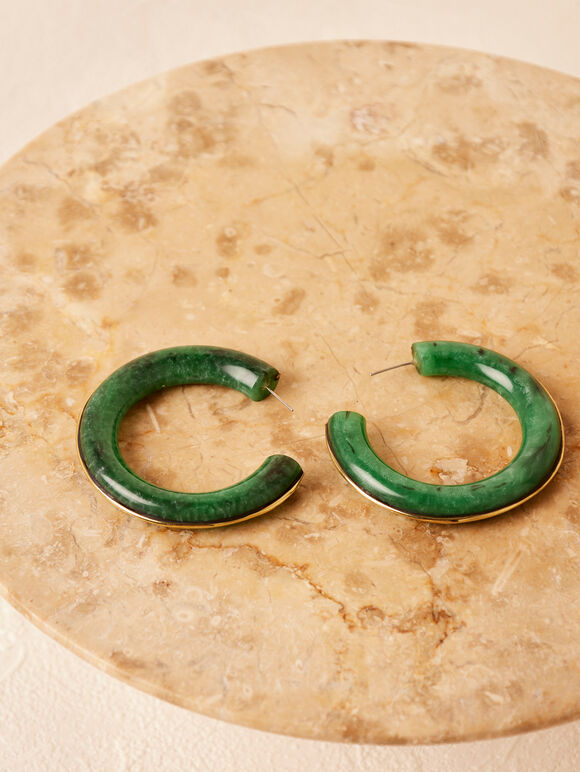Big Green Hoop Earrings, Green, large