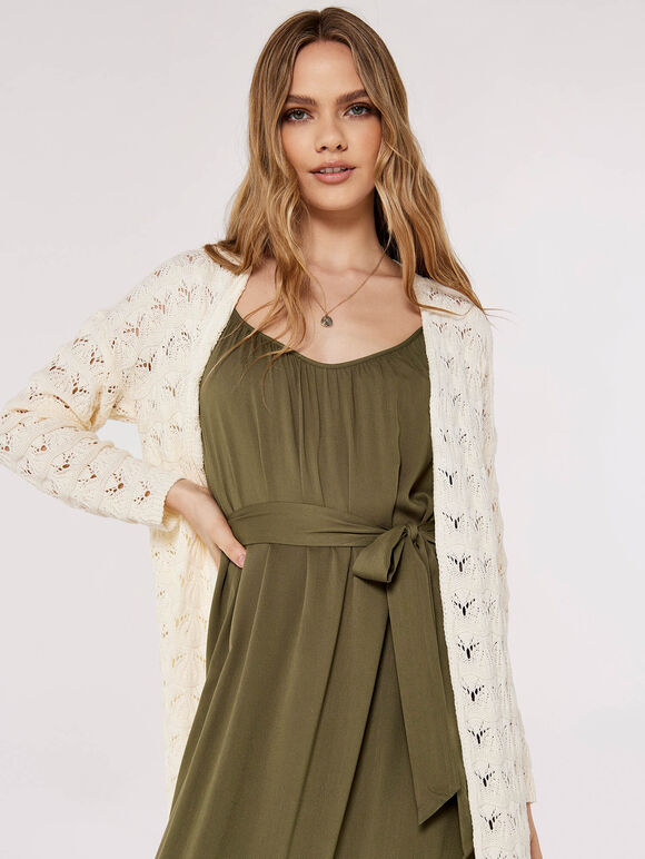 Pointelle Longline-Cardigan, Creme, groß