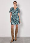 Blurred Floral Tiered Mini Dress, Blue, large