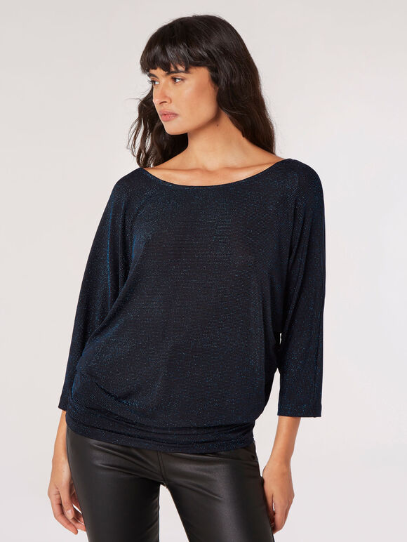 Metallic Shimmer Batwing Top, Blue, large