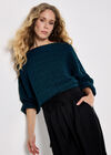Cable Stripe Batwing Aran Jumper, Teal, large