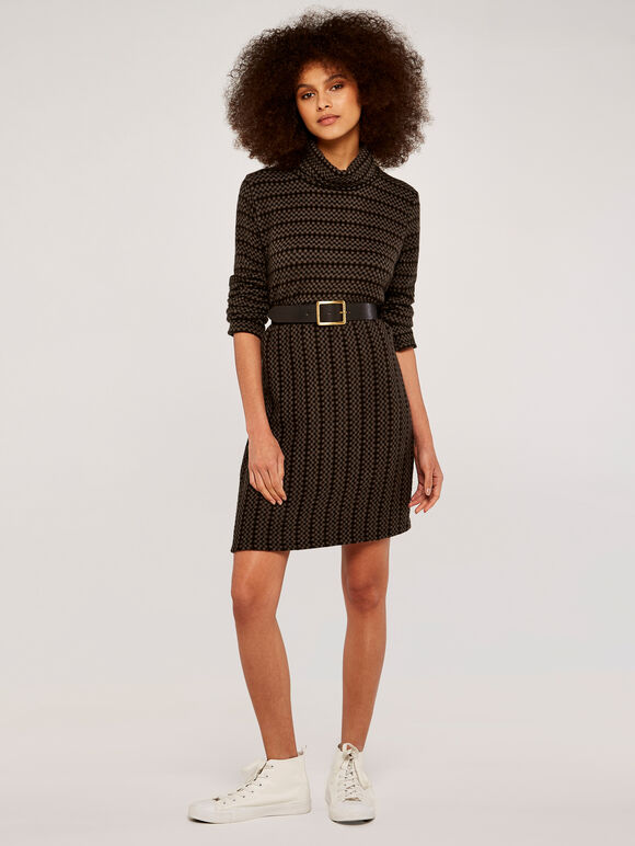 Jigsaw Stripe Cocoon Dress, Brown, large