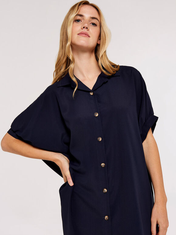 Oversized  Shirt Dress, Navy, large
