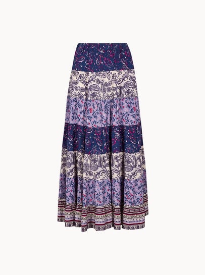 Patchwork Print Tiered Maxi Skirt