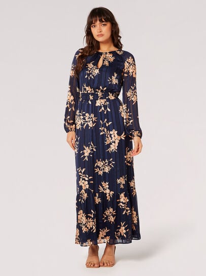 Silhouette Floral Satin Shimmer Maxi Dress