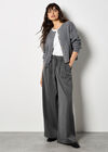 Pinstripe Wide Leg Tailored Trousers, Grey, large
