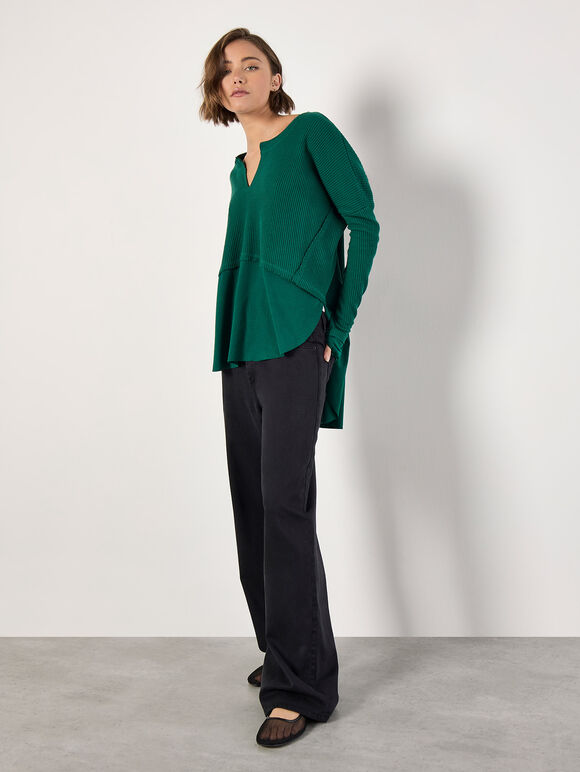 Waffle Jersey Layered Top, Green, large