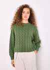 Cotton Blend Cable Knit Jumper, Green, large