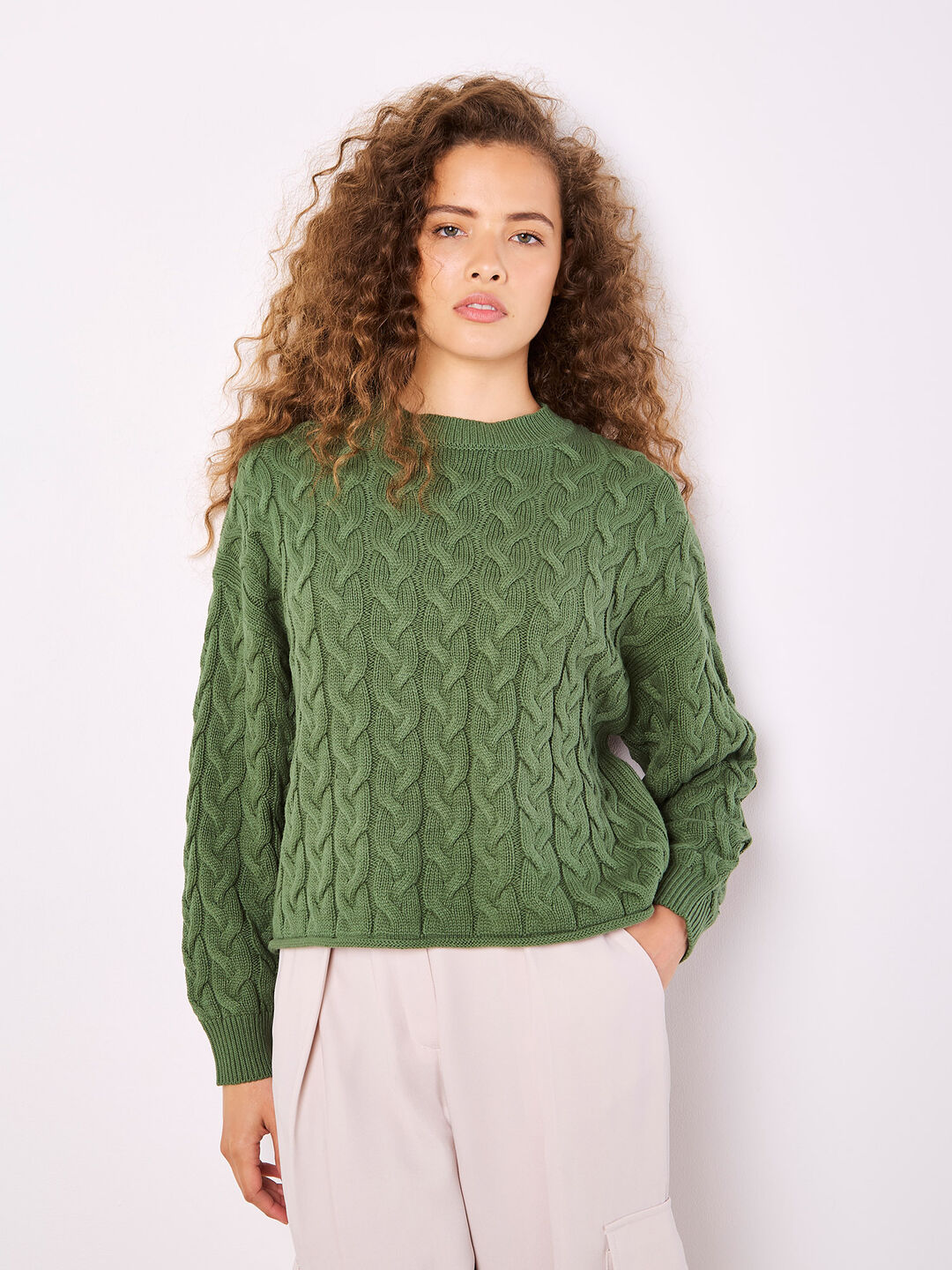 Cotton Blend Cable Knit Jumper