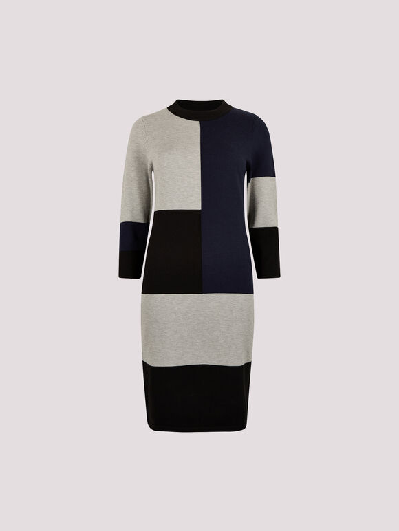 Colour Block Bodycon Mini Dress, Navy, large
