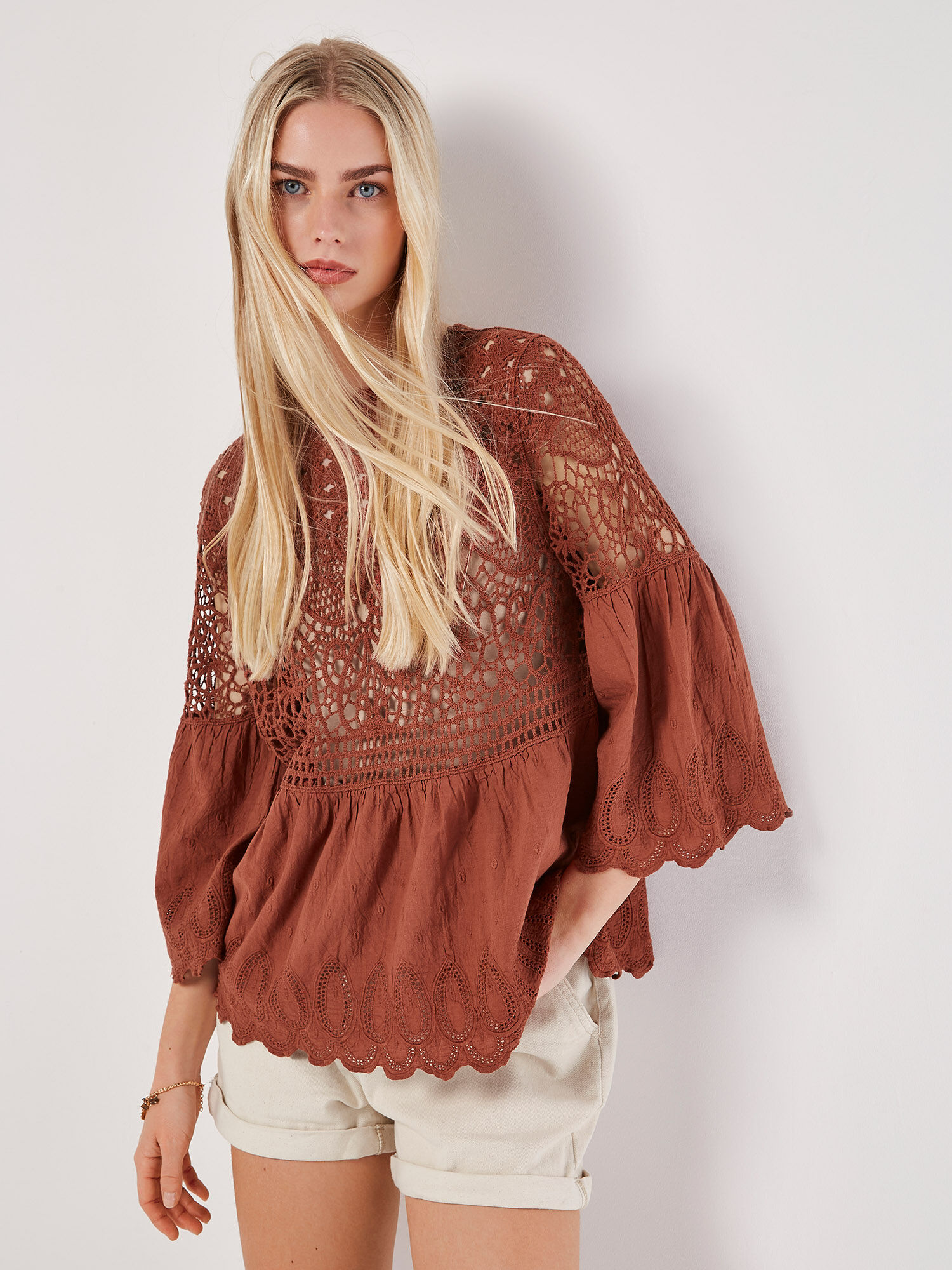 Apricot crochet top clearance