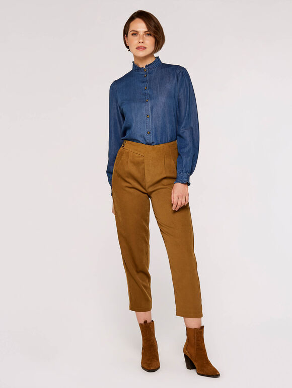 Ruffle Detail Denim Shirt, Blue, large